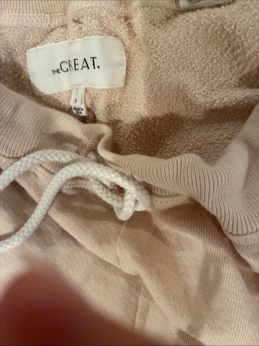 THE GREAT.   Cream. Ultra comfy  Drawstring Frayed Hem Shorts 3/L - Picture 2 of 4
